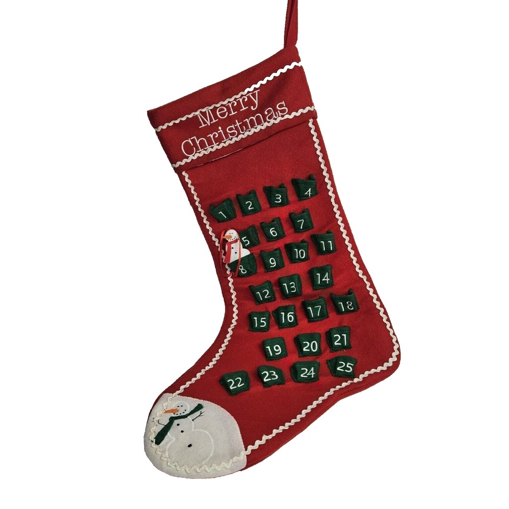Advent Calendar Snowman Christmas Stocking Merry Countdown Holiday 26"